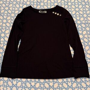 Red Camel Girls Black Long Sleeve Top with Button Accents